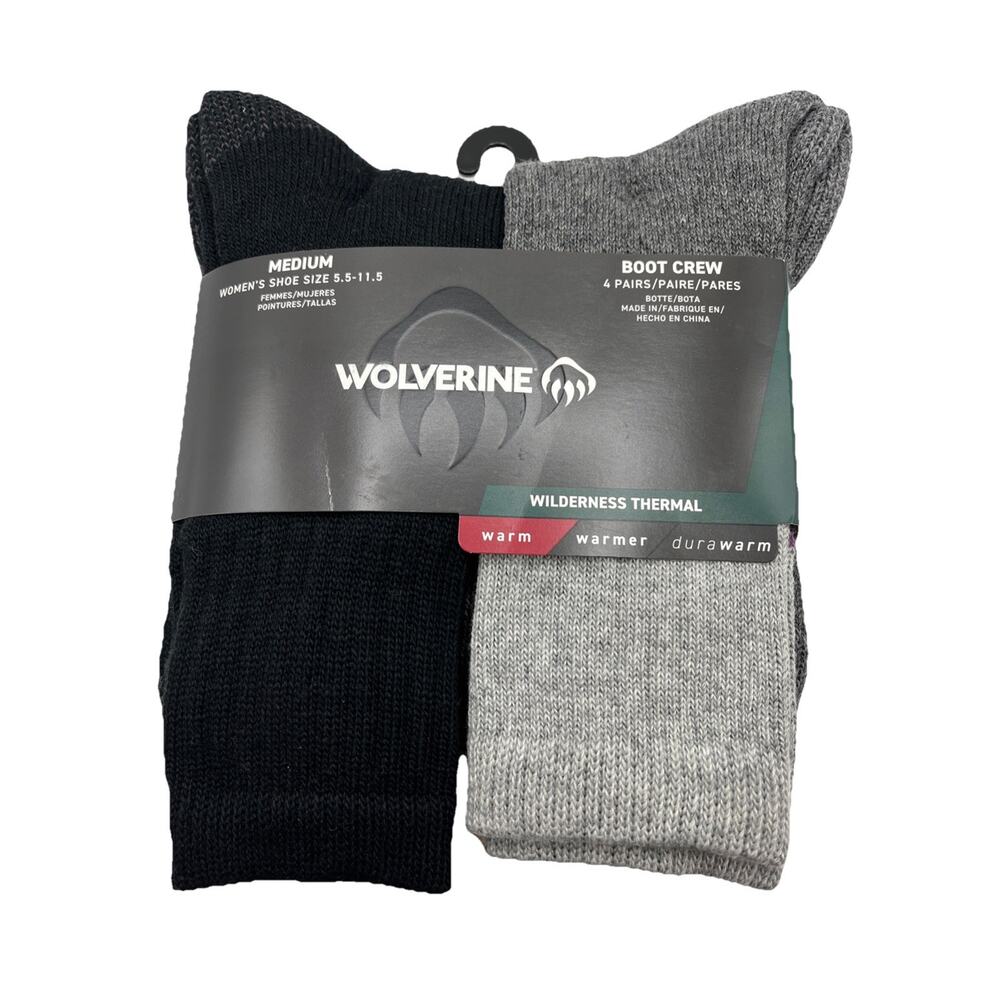 Wolverine Wilderness Thermal Boot Crew Socks Brown Women's 5.5-11.5 4 Pairs NEW